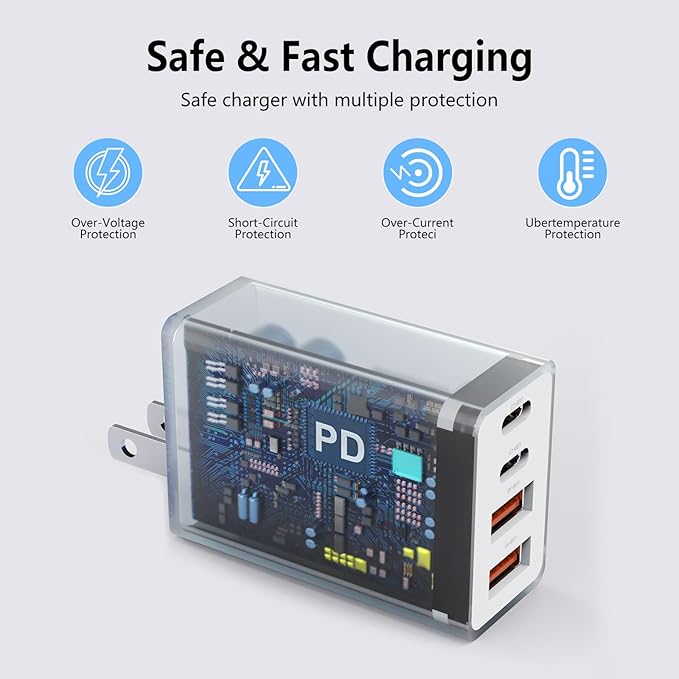 2Pack USB C Charger Block, 40W Fast USB C Wall Charger 4-Port PD Power Adapter + QC Wall Plug Multiport Type C Charging Block Cube for iPhone 17 16 15 Pro Max XR XS 8 7, iPad, Galaxy, Tablet - White