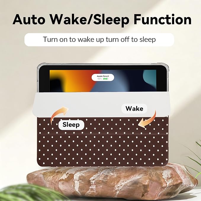 Lovmooful Compatible for iPad 5/6 (9.7-Inch,2018/2017 Model,6th/5th Generation) Case with Pencil Holder Cute Polka Dot with Aesthetic Design Soft TPU Trifold Stand Protective-Brown