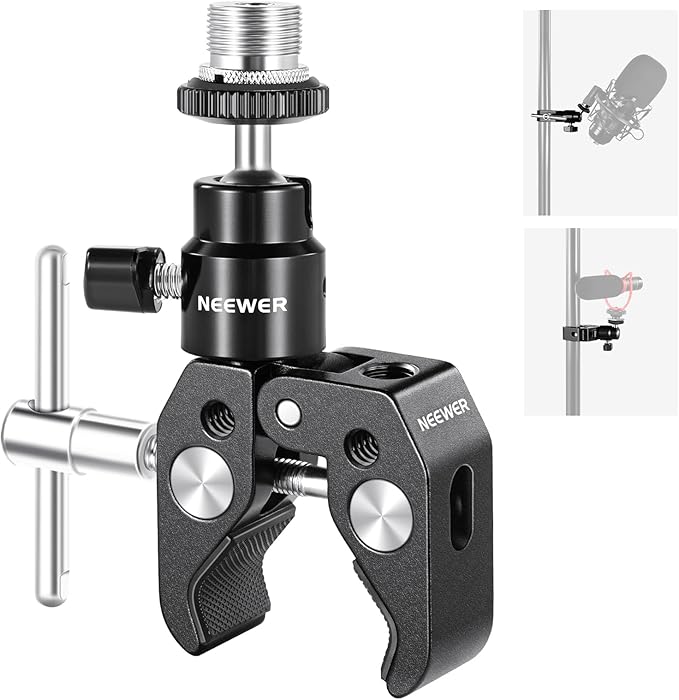 NEEWER Mini Articulated Ball Head with Crab Clip Mic Holder with 1/4" to 5/8" Thread, Compatible with SmallRig Camera Cage and Microphones, Support up to 3.3 lbs