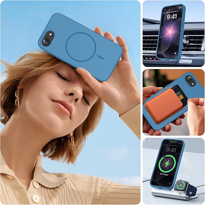 Miracase Magnetic for iPhone 17e Case & iPhone 16e Case, [Soft Anti-Scratch Microfiber Lining], Compatible with MagSafe, Silicone Shockproof Protection Phone Case for iPhone 17e/16e, Capri Blue