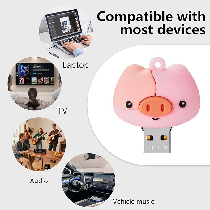 USB Flash Drives, 16GB/32GB/64GB/128GB Silicone USB2.0 High Speed Thumb Memory Stick Pen Date Storage Pendrive U Disk (Piggy, 128GB)
