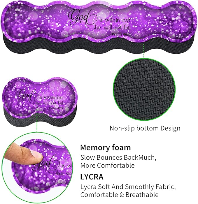 Gaming Mouse Pad XXL Large Desk Mat, Psalm 465 Bible Purple Extended Non-Slip Rubber Mice Pads Stitched Edges(31.5x11.8 in),Ergonomic Premium Memory Foam Keyboard Wrist Rest and Black Mouse Pad Set