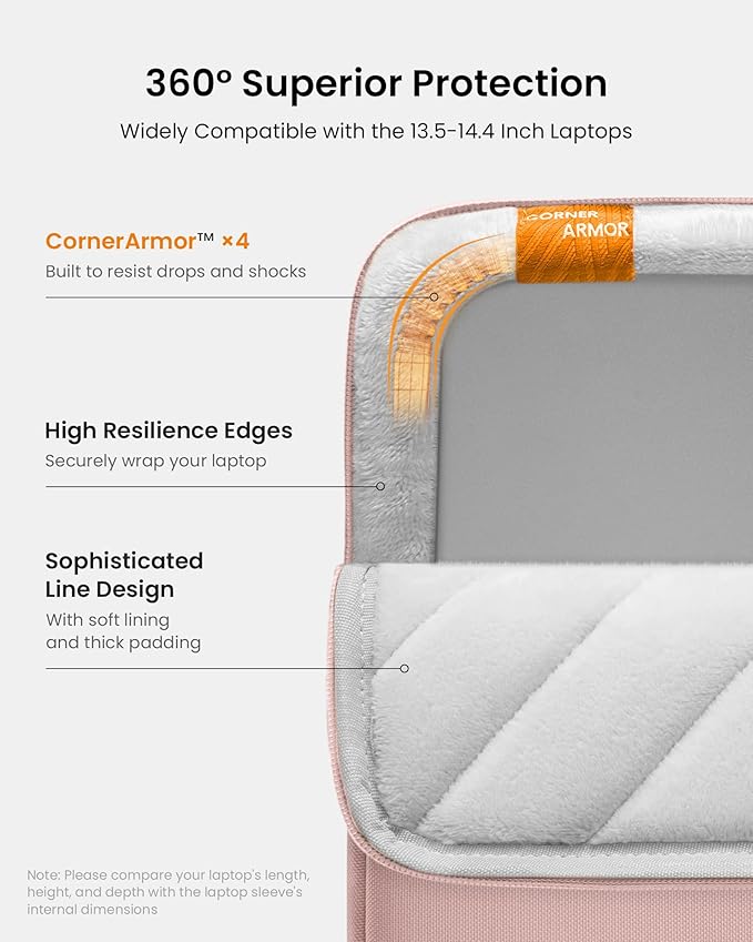 tomtoc 360 Protective Laptop Case Sleeve for 14 Inch Lenovo, HP, ASUS, Dell, Acer Laptop Notebook Ultrabook, Water-Resistant Shockproof Computer Bag with Accessory Pocket