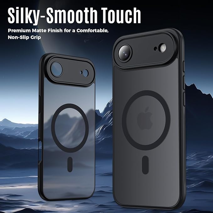 Symcele Designed for iPhone Air Case, Compatible with MagSafe, [Camera Protection] [15FT Military Drop Protection] Shockproof Translucent Matte Anti-Slip Thin Slim Phone Case, 6.5", Black