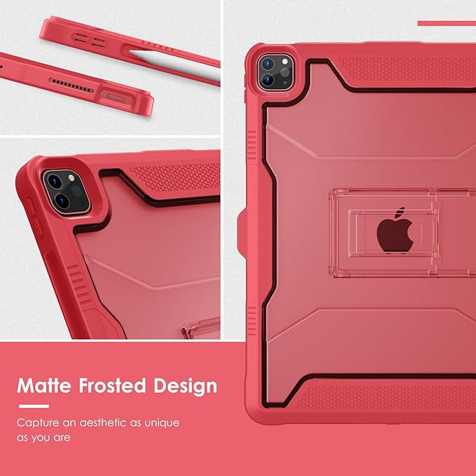VIKESI Kickstand Protective Case for iPad Pro 12.9 6th / 5th / 4th / 3rd Generation (2022/2021/2020/2018 Released), Matte Frosted Scratch Resistant Back, TPU Shockproof Frame, Burgundy Red