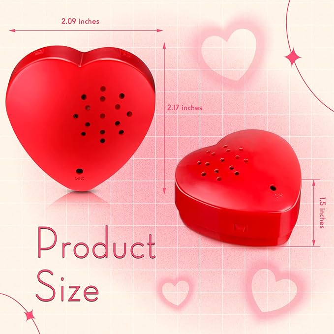 Fabbay 12 Pack Voice Recorder for Stuffed Animal Push Button Sound Recorder Heart Shaped Recordable Button Voice Recording Button Box Device for Plush Toy Bear Module Record Messages, Red (30 Seconds)