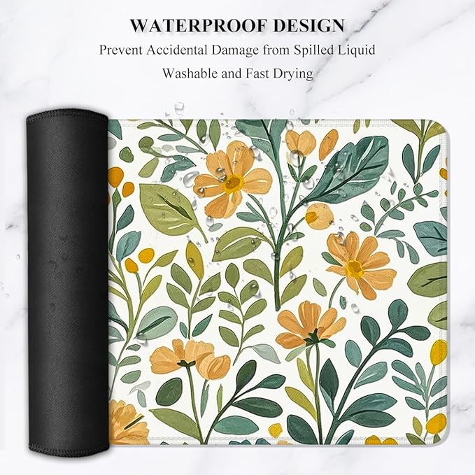 Auhoahsil Desk Mat, Ultra Large Mouse Pad, XXL Gaming Mousepad, Pretty Desk Pad, Big Extended Full Size Desktop Desk Matt for Keyboard, Laptop & Computer, 35.5 x 15.7 in, French Country Flower