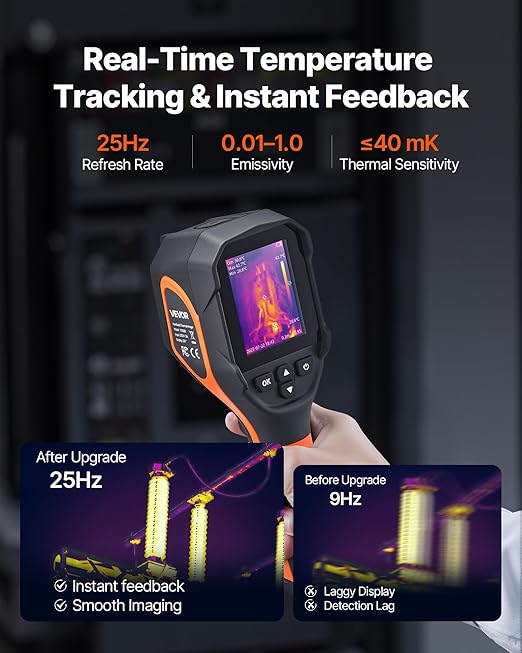 VEVOR Thermal Camera, 320 x 240 TISR Super Resolution, Thermal Imaging Camera with 2MP Visual Camera, 160 x 120 IR Resolution, 25 HZ Refresh Rate, -4°F to 1022°F, 4 Image Modes & 6 Color Palettes