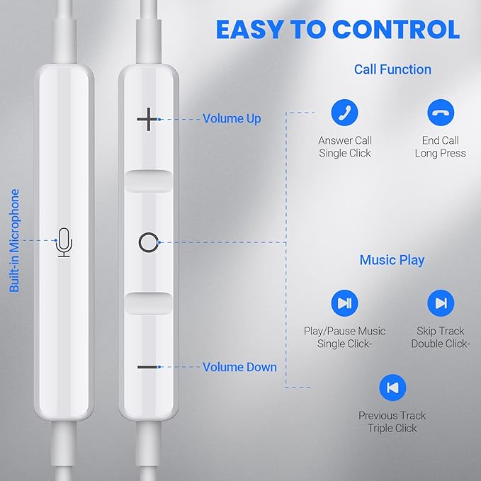USB C Headphones for Google Pixel 10 9 Pro XL Fold 8 a 7 6, Type C Earphone Noise Isolating Wired Earbud with Mic HiFi Stereo Cord Ear Bud for iPhone 17 Air 16 15 Pro Max/Galaxy S26 S25 Ultra S24 S23