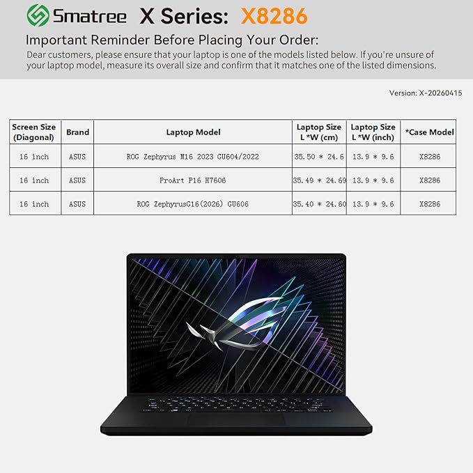 Smatree Hard EVA Protective Sleeve Case Compatible for 16 inch ASUS ProArt P16 H7606, 16 inch ASUS ROG Zephyrus G16 (2026) GU606, 16inch ROG Zephyrus M16 2023 GU604/2022, White (X8286W)