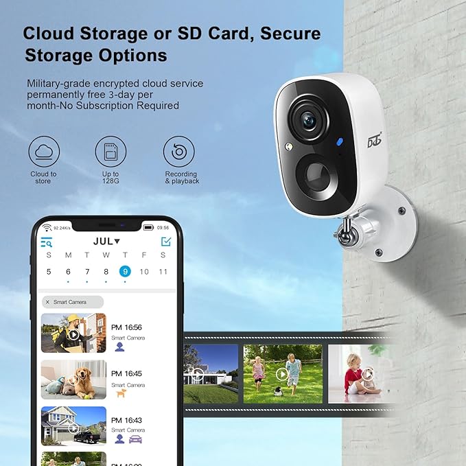 DCT Security Cameras Wireless Outdoor: WiFi Battery Cameras for Home Outside 2K Color Night Vision Motion Detection Surveillance Cameras Two-Way Audio Siren Alarm Spotlight(White)