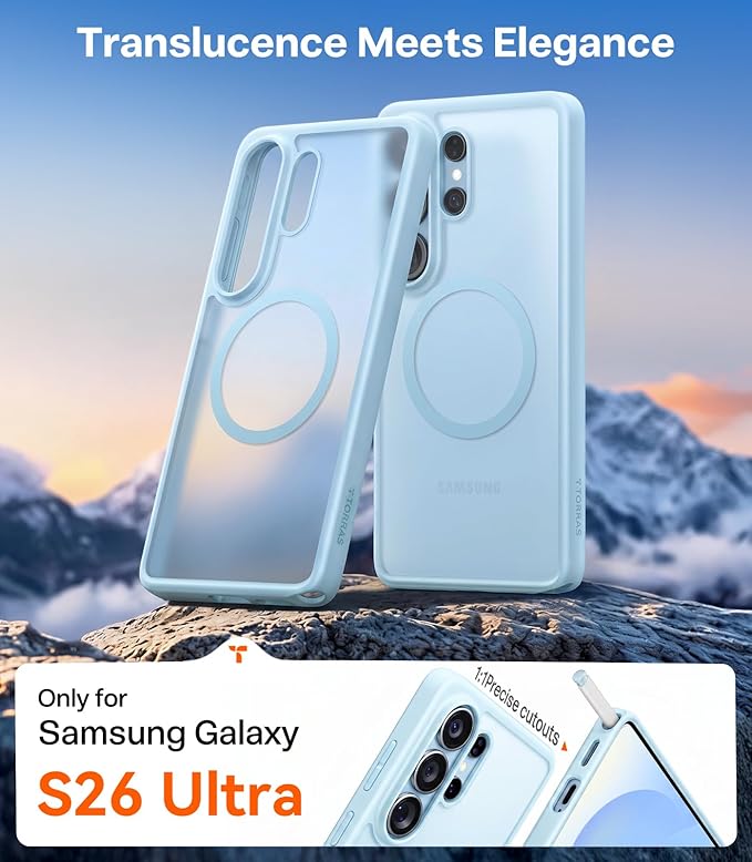 TORRAS Magnetic Shockproof for Samsung Galaxy S26 Ultra Case, Fit for MagSafe, 12FT Military Grade Protection, Translucent Slim Case for Samsung S26 Ultra Case Anti-Fingerprint Anti-Scratch, Blue