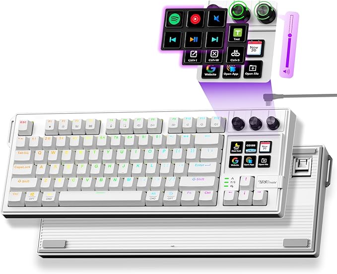 K1 Pro Macro Keyboard, Wired Only Full-Key Programmable On-Board Keypad, Custom Gaming Streaming Mechanical Keyboards with Screen & Knob, Gasket, RGB Backlit, Hot Swappable Shortcut Pad