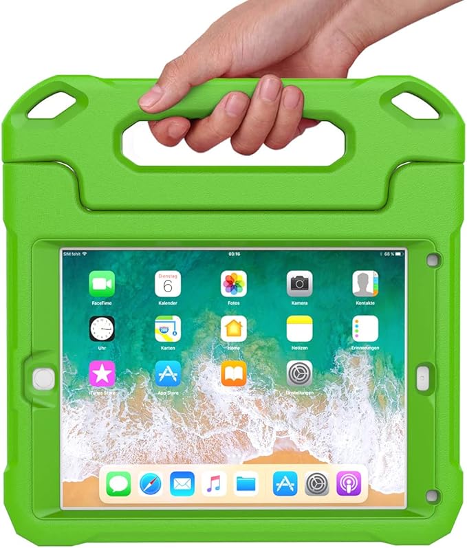 SUPLIK Kids Case for iPad 5th/6th Generation (9.7 inch, 2017/2018), iPad Air 1 & Air 2 & Pro 9.7 Case with Screen Protector, Durable Shockproof Kids Cover with Handle Stand, Green