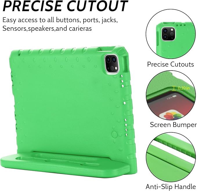 Dteck Kids Case for iPad Air 11" M2 2024, iPad Pro 11" Case 2024, Lightweight Shockproof Rugged EVA Kids Friendly Handle Kickstand Child Proof Protective Case with Pencil Holder, Green