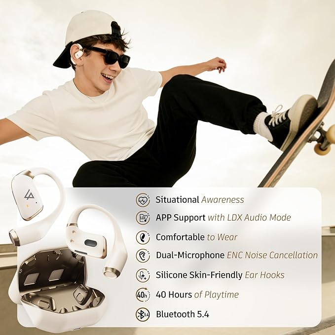 Open Ear Earbuds Wireless Bluetooth 5.4, 40H Playback Open Ear Headphones with Ear Hooks, ENC Noise Cancelling, IP55 Waterproof Sports Earbuds for Running Gym Workout Travel, Deep Bass Stereo