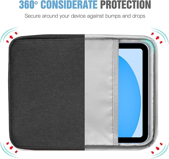 TiMOVO 9-11 Inch Tablet Sleeve Bag with Shoulder Strap for iPad 11-inch A16 2025, iPad 10th Gen. 10.9"/10.2", Galaxy Tab A9 Plus 11", Black & Grey