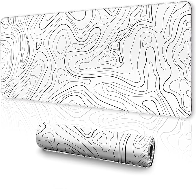White Topographic Mouse Pad XXXL - Giant Full Desk Gaming Mat, Huge Keyboard Pad for Ultimate Battlestation & Room Setup