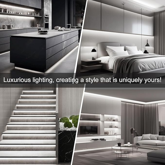 ZSLAIFU 24V COB LED Strip, LED Strip for Bedroom, 16.4FT Remote Control LED Strips, White LED Light Strip, COB Flexible Light for Bedroom Cabinet Vanity Mirror DIY Lighting