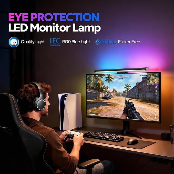 LYMAX Monitor Light Bar & RGB Monitor Light Bar, Eye-Care USB Computer Lamp Dimmable Screen Light Bar, Fit for All Monitor with Wireless Controller, Backlight, No Screen Glare for Home Office