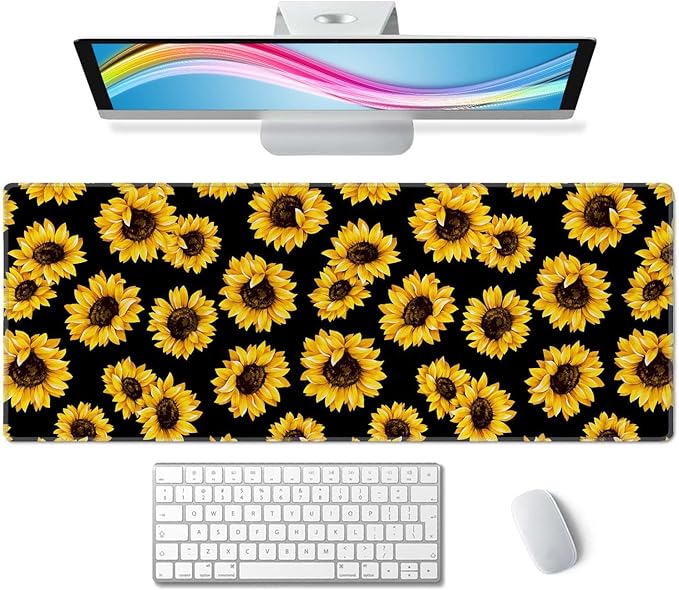Large Mouse Pad Gaming Mousepad XL Sunflowers Desk Mat Mouse Pad Long 31.5x11.8 in Extended Big Cute Mouse Pad Waterproof Desk Pad with Non-Slip Base and Stitched Edges for Computer Keyboard