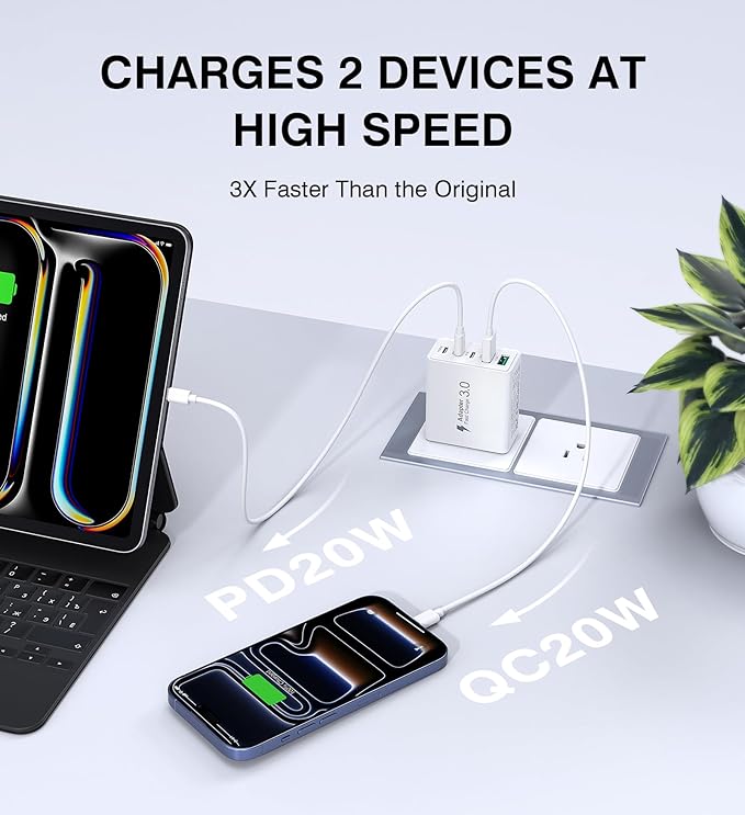 50W USB C Charger Block, 2-Pack Wall Fast Charge Cube Powered Multi-Port Plug Power Adapter Type C Brick for iPhone 17 16 15//14//13//12/ Pro Max iPad, Motorola, LG, Huawei