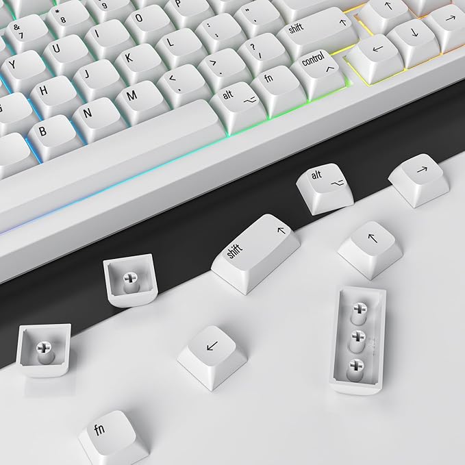 Guffercty kred 128 Keys XDA Profile Minimalist White Keycaps 75 Percent Dye-sub PBT Keyboard Caps for MAC 60% 65% 75% 96% Mechanical Keyboard (Minimalist-A English Keycaps)