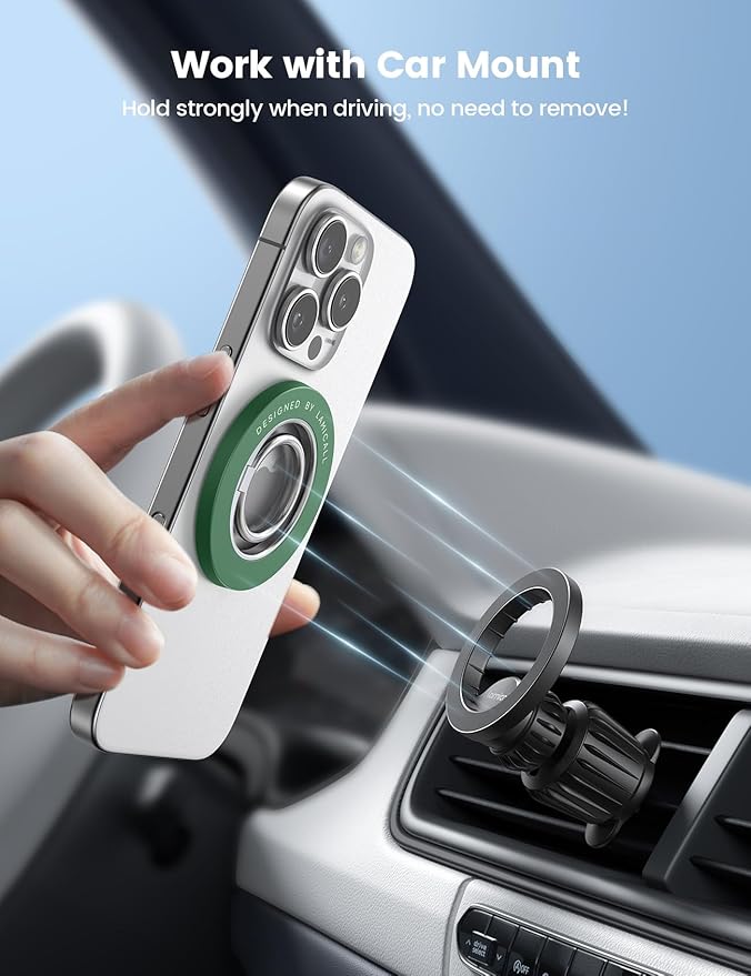 Lamicall Magnetic Phone Ring Grip Holder, [Upgraded Strong Magnet] Finger Ring Holder Stand, Mag Kickstand Accessories for iPhone 17 Pro Max, Dark Green