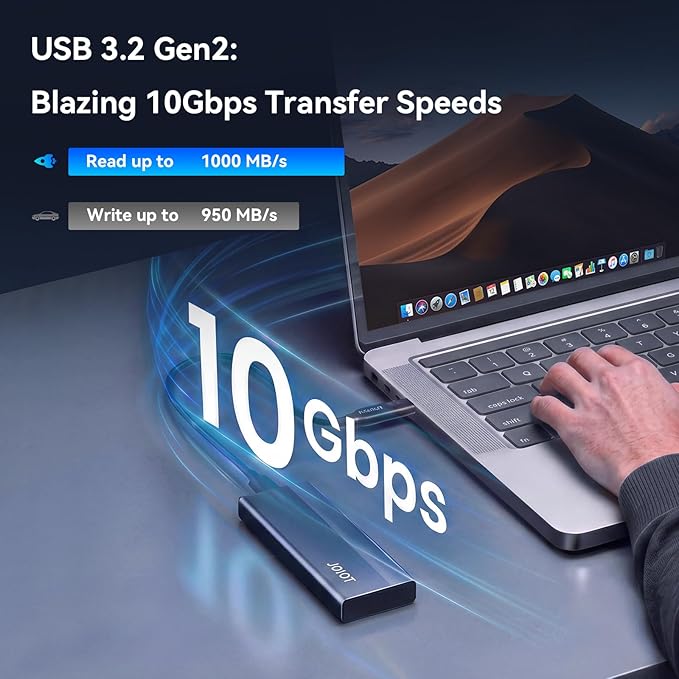 JOIOT SSD Enclosure USB C 10Gbps M.2 NVMe SSD Enclosure to USB Adapter USB 3.2 Gen 2 Aluminum Alloy SSD External Enclosure for M & M+B Key NVMe SSDSs 2230/2242/2260/2280