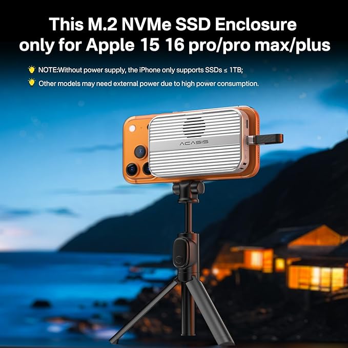 ACASIS 10Gbps Magnetic M.2 NVMe SSD Enclosure With 4K ProRes Recording M.2 EnclosureCompatible IPhone 17/16/15 Pro/Pro Max Magnetic SSD Enclosure with Cooling Fan For Video Editor/Blogger/Videographer