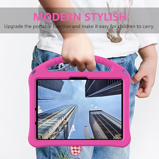 Kids Case for iPad Air 11 inch M4/M3/M2 (2026/2025/2024) & iPad Pro 11 inch M5/M4 (2025/2024) with Pencil Holder/Handle Kickstand/Lightweight Soft EVA Shockproof Boy Girl Stand Cover, Rose