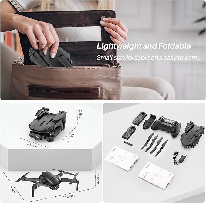SIMREX Drone With Camera for Kids Beginner & Adults – Foldable RC Quadcopter with Altitude Hold, Optical Flow Positioning , Indoor Mini Drone with One Key Start, Headless Mode, 3D Flip, Gift for Boys & Girls & Teenagers