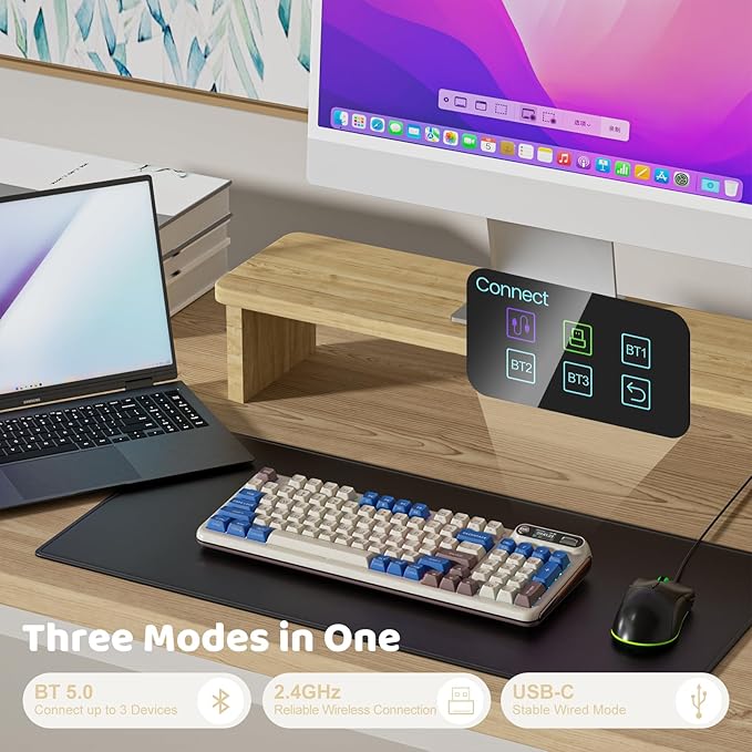 KZZI Z98 Wireless Mechanical Keyboard, Smart Display & Knob, BT5.0/2.4GHz/USB-C, Hot Swappable Custom Keyboard, Pre-lubed Linear Switches, Gasket Mount, RGB Creamy Gaming Keyboard