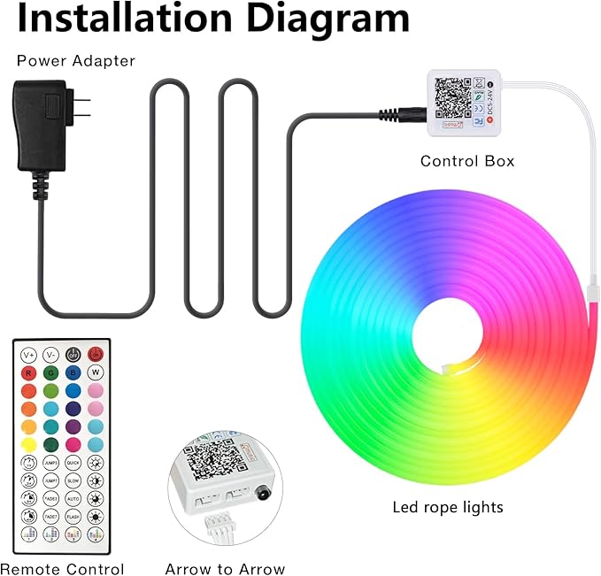 LED neon Lights,50FT RGB Neon Rope Lights,with Remote Control/APP Control,Music Sync,Timer Function,IP67 Waterproof Flexible Neon Strip Lights,for Bedroom Gaming Outdoors Decor