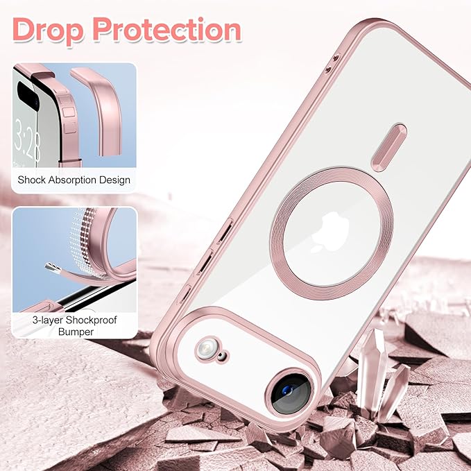 Hython Magnetic Clear for iPhone Air Case with Camera Lens Protector [Compatible with MagSafe] Luxury Plating Edge Slim Soft TPU Cover Protective Phone Case for iPhone Air 6.5", Matte Pink