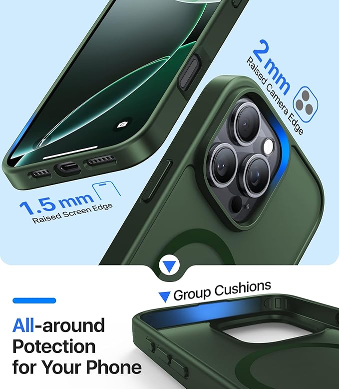 Magnetic for iPhone 14 Pro Case,[Compatible with MagSafe][Military-Grade Drop Protection][Anti-Yellowing]Shockproof Protective Translucent Matte Cover for iPhone 14 Pro Phone Case,Forest Green