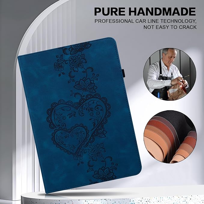 Case for iPad Pro 13 (M5/M4) 2025/2024 with Pencil Holder and Card Slots, Embossed PU Leather Multiple Viewing Angles Cover - Dark Blue