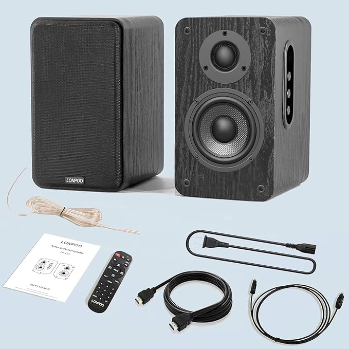 LONPOO Powered Bookshelf Speakers - Wireless 100W RMS Bluetooth with eARC - Powerful Home Music System - Home Theater Systems, Studio Monitors