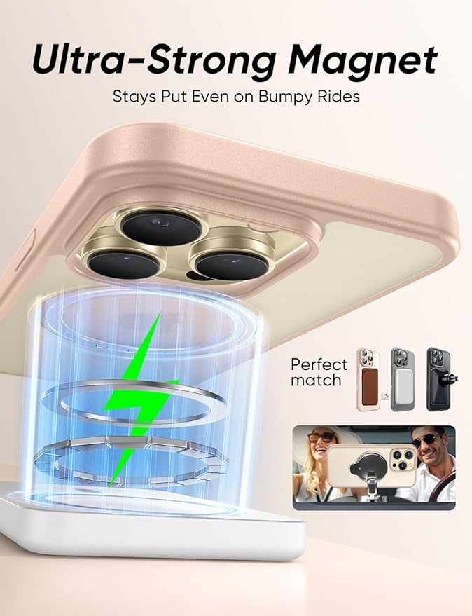MAGIC JOHN 360° Rotatable Magnetic Invisible Stand for iPhone 14 Pro Max Case [Anti-Slip Grip] [Compatible with MagSafe] 16FT Shockproof for iPhone 14 Pro Max Case with Kickstand, Rose Gold