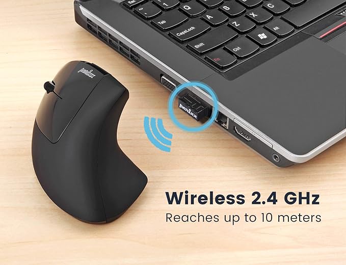 Perixx PERIMICE-713L, Wireless Ergonomic Left Handed Vertical Mouse, 6 Buttons Design, 3 Level DPI, Black, Medium