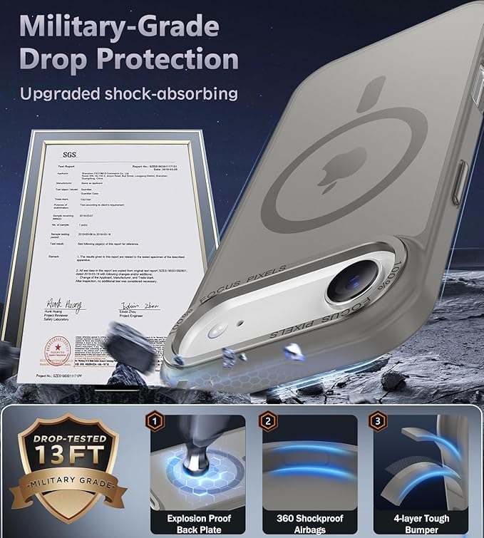 Newfuture Magnetic for iPhone Air Case [Compatible with Magsafe] [Military Grade Drop Protection] Translucent Matte Anti-Scratch Shockproof Protective Phone Cover 6.5 Inch, Titanium Gray