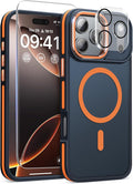Magnetic 3 in 1 for iPhone 17 Pro Case, [Omni-Directional Protection] with 1x Screen Protector + 1x Camera Cover, [Seamless Work with Magsafe] Shockproof Slim Thin Case for iPhone 17 Pro Cosmic Orange