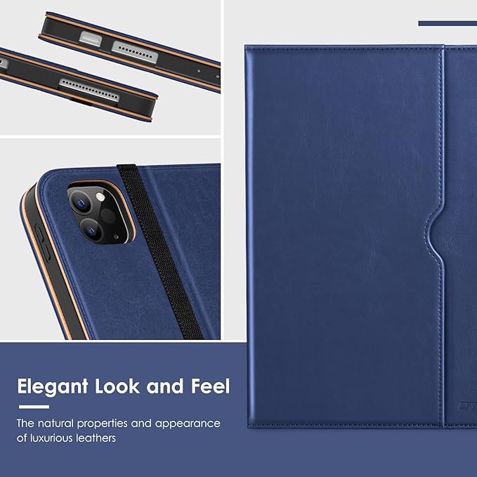 VIKESI Case for iPad Air 13 inch (M3) 2025 / (M2) 2024,Premium Leather Folio,Apple Pencil Holder,Auto Sleep/Wake,Stand Cover - Navy Blue