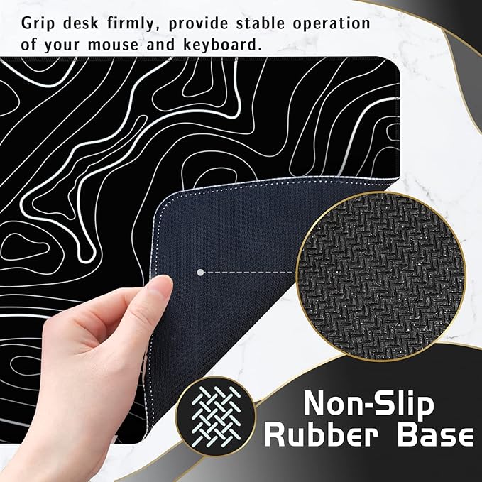 UJoowalk Topographic Gaming Mouse Pad, Large, Black and White, 31.5 x 11.8 in