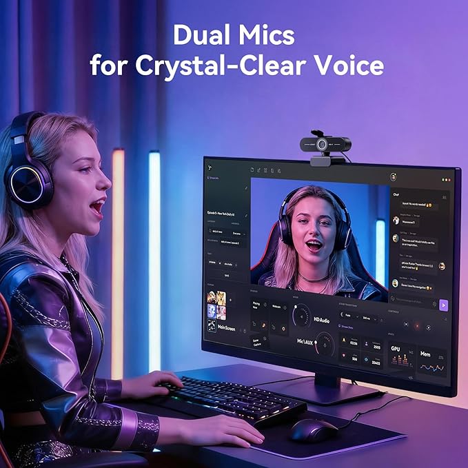 EMEET C60E 4K Webcam with Tripod, Streaming Camera with PDAF Autofocus, Dual Microphones, Auto Light Correction, 73° FOV, Plug & Play USB Webcam for Live Streaming, Gaming & Real-Time Interaction