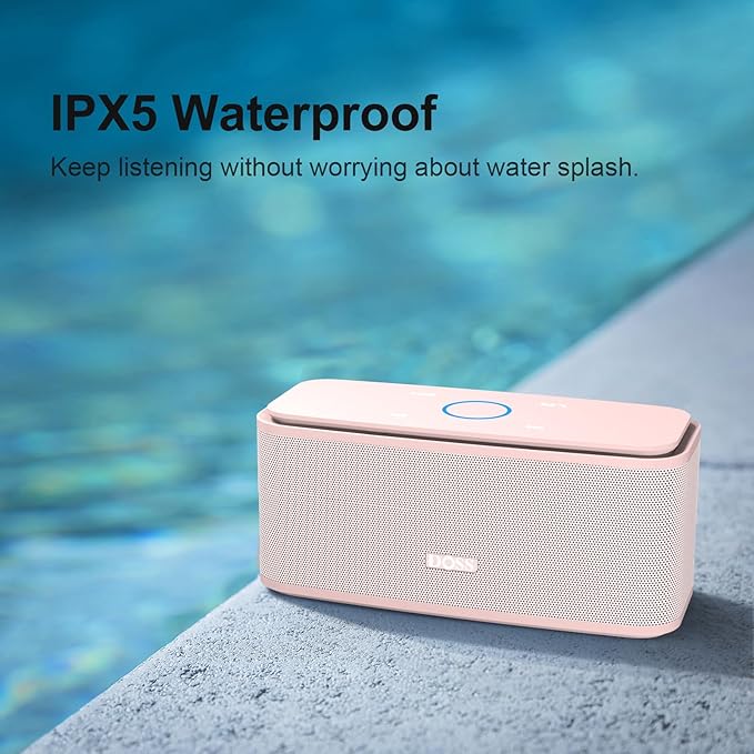 DOSS SoundBox Touch Wireless Bluetooth Speaker-12W HD Sound with Rich Bass, IPX5 Waterproof, 20H Playtime, Handsfree, for Gatherings, Home, Office, Outdoor, Travel-Light Pink