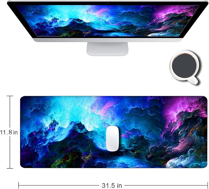 Gaming Mouse Pad, Large Non-Slip Rubber Base Mousepad, Keyboard Mouse Mat, Desk Pad with Stitched Edges, 31.5x11.8inch, Dazzling Galaxy