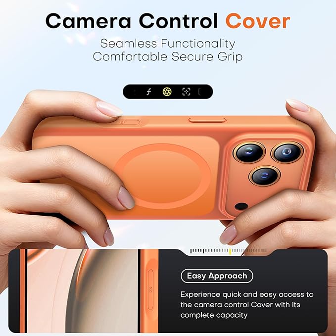 TAURI for iPhone 17 Pro Case, Compatible with MagSafe, (Full Camera Protection) Camera Control Cover Solid-Color Matte Magnetic Phone Case for 17 Pro 6.3", Orange
