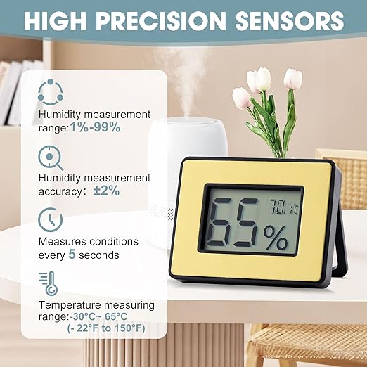 Digital Hygrometer Thermometer for Humidors & Home Use - High Accuracy Temperature Humidity Monitor for Greenhouse, Office, Home and Humidor. Fahrenheit(℉)/ Celsius(℃) Switch