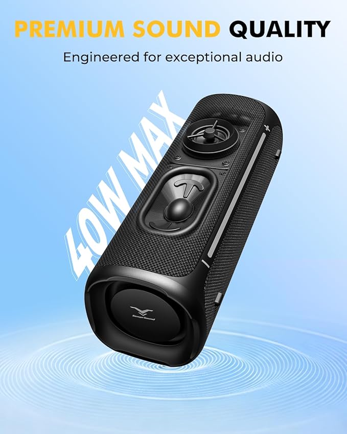 Portable Wireless Bluetooth Speaker, IP67 Waterproof Outdoor Speaker, Loud Bass, BT 6.0, 12H Playtime, RGB Colorful Lights, TWS Pairing & USB Playback, Rugged Built for Home, Beach, Pool Party, Shower